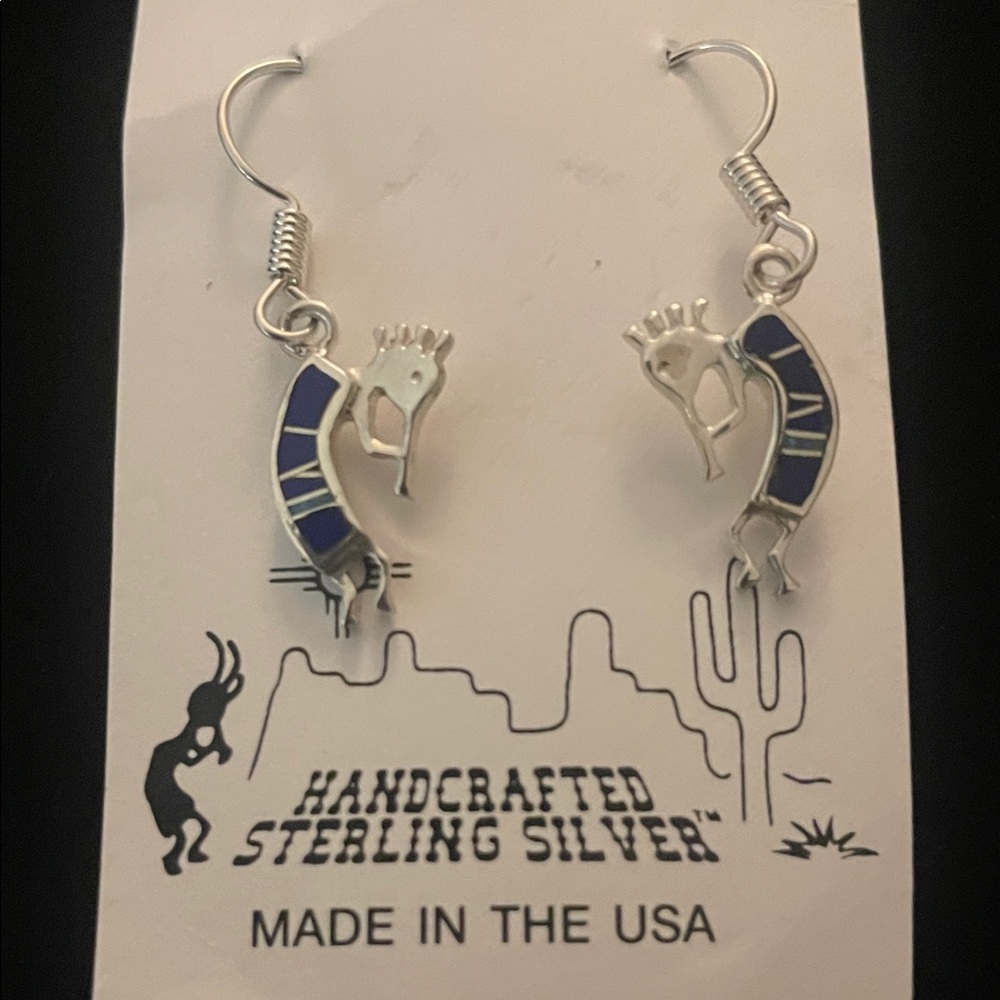 Handcrafted Sterling Silver lapis Kokopelli Earrings